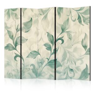 Paraván - Watercolor Botanical Motif - Delicate Green-Beige Leaves.