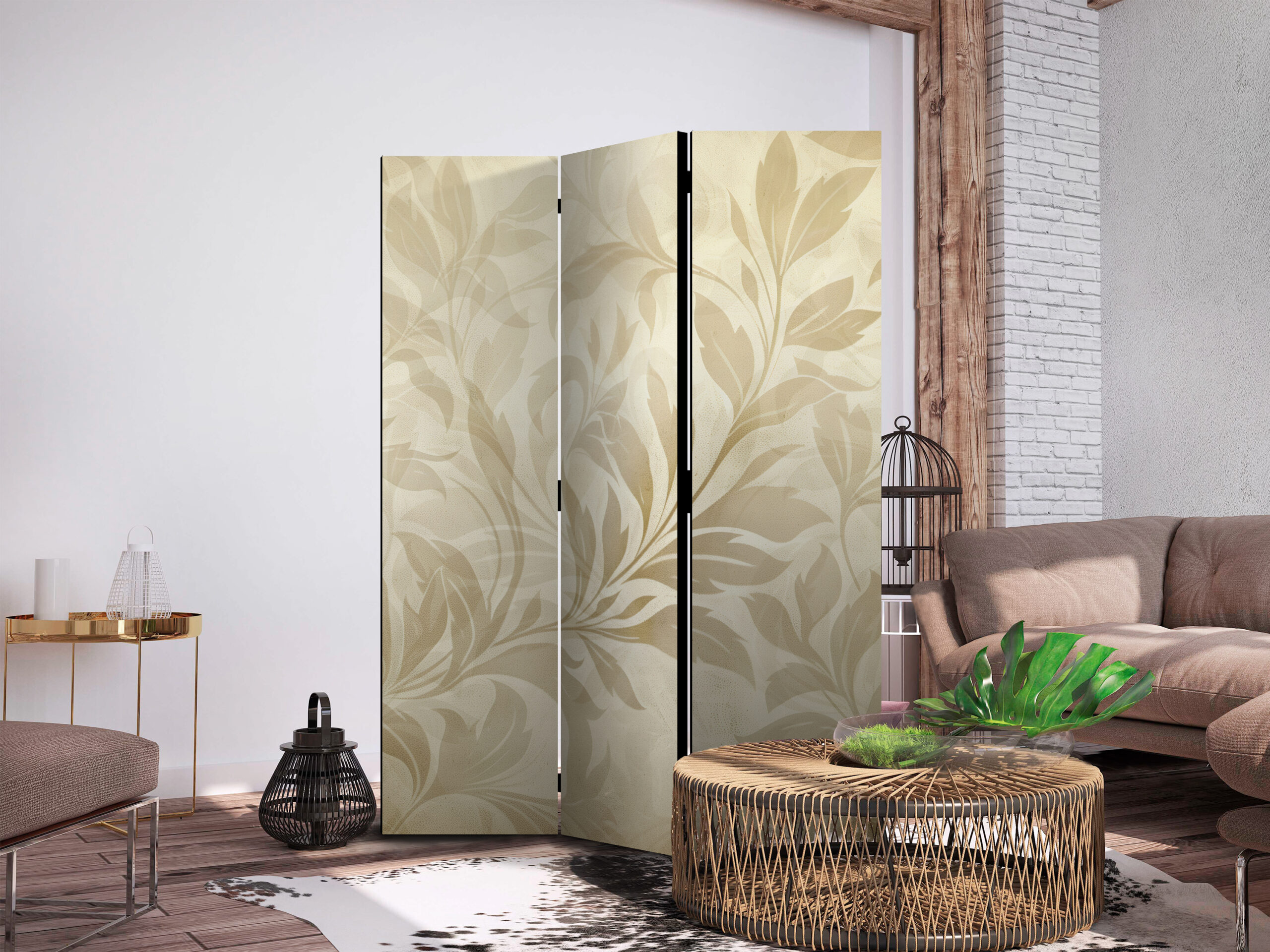 Paraván - Botanical Motif with Leaves and Vines in Sandy Colors. - Image 5