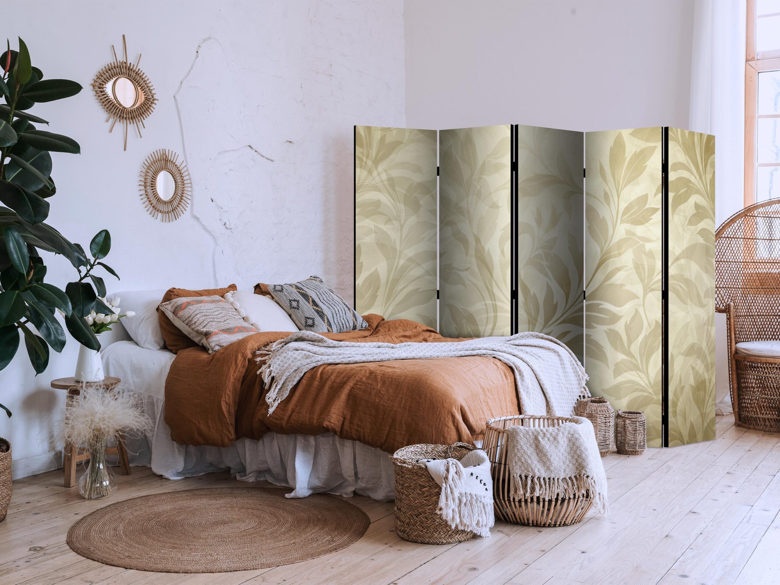 Paraván - Botanical Motif with Leaves and Vines in Sandy Colors. - Image 5