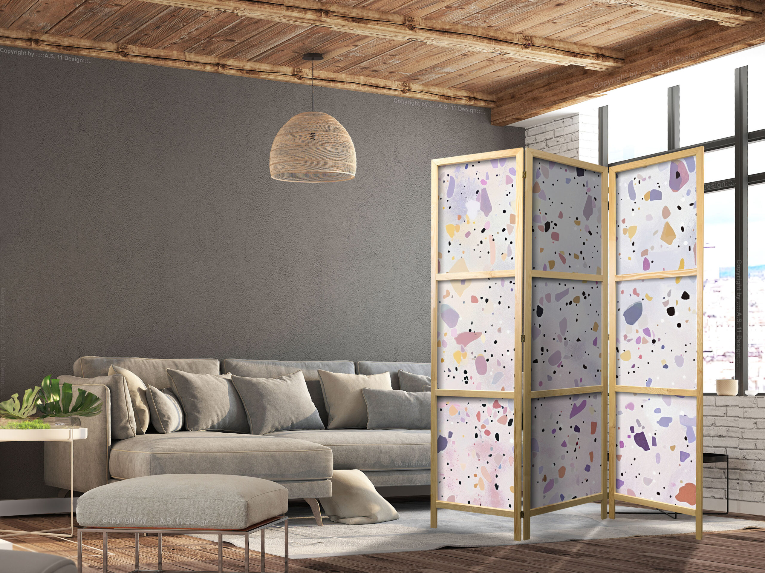Japán paraván - Confetti-Style Terrazzo - Purple-Pink - Colorful Pattern. - Image 5