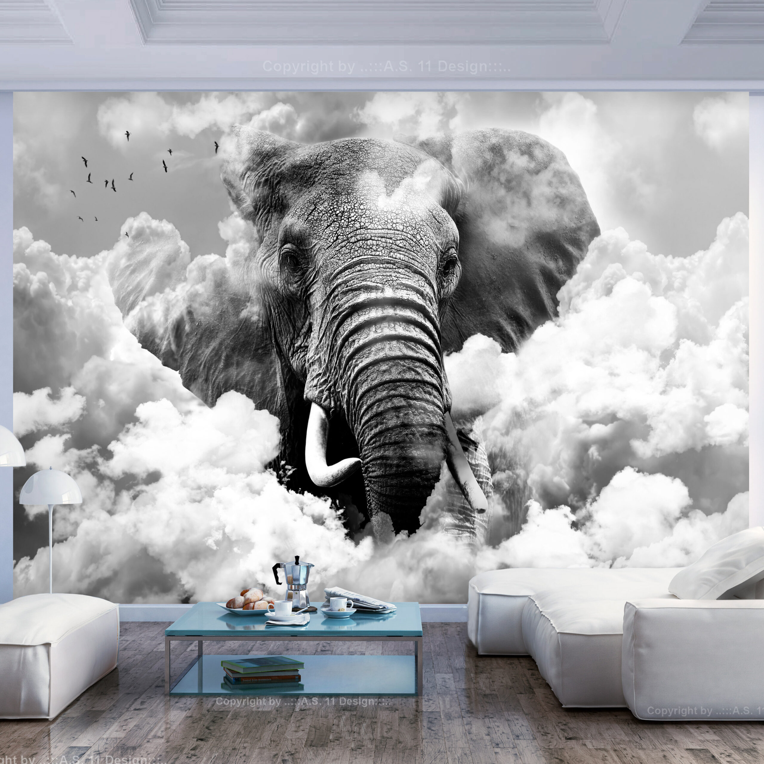 Fotótapéta - Elephant in the Clouds (Black and White) - Image 2