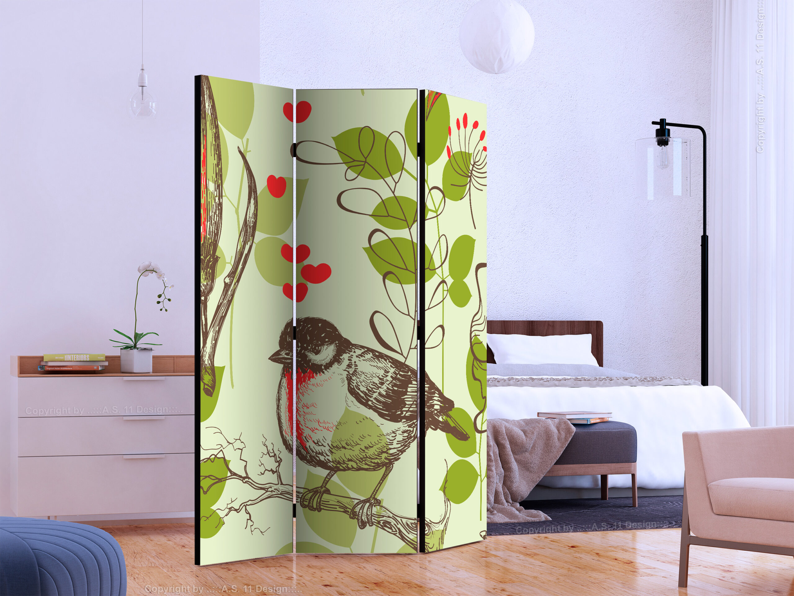 Paraván - Bird and lilies vintage pattern - Image 5