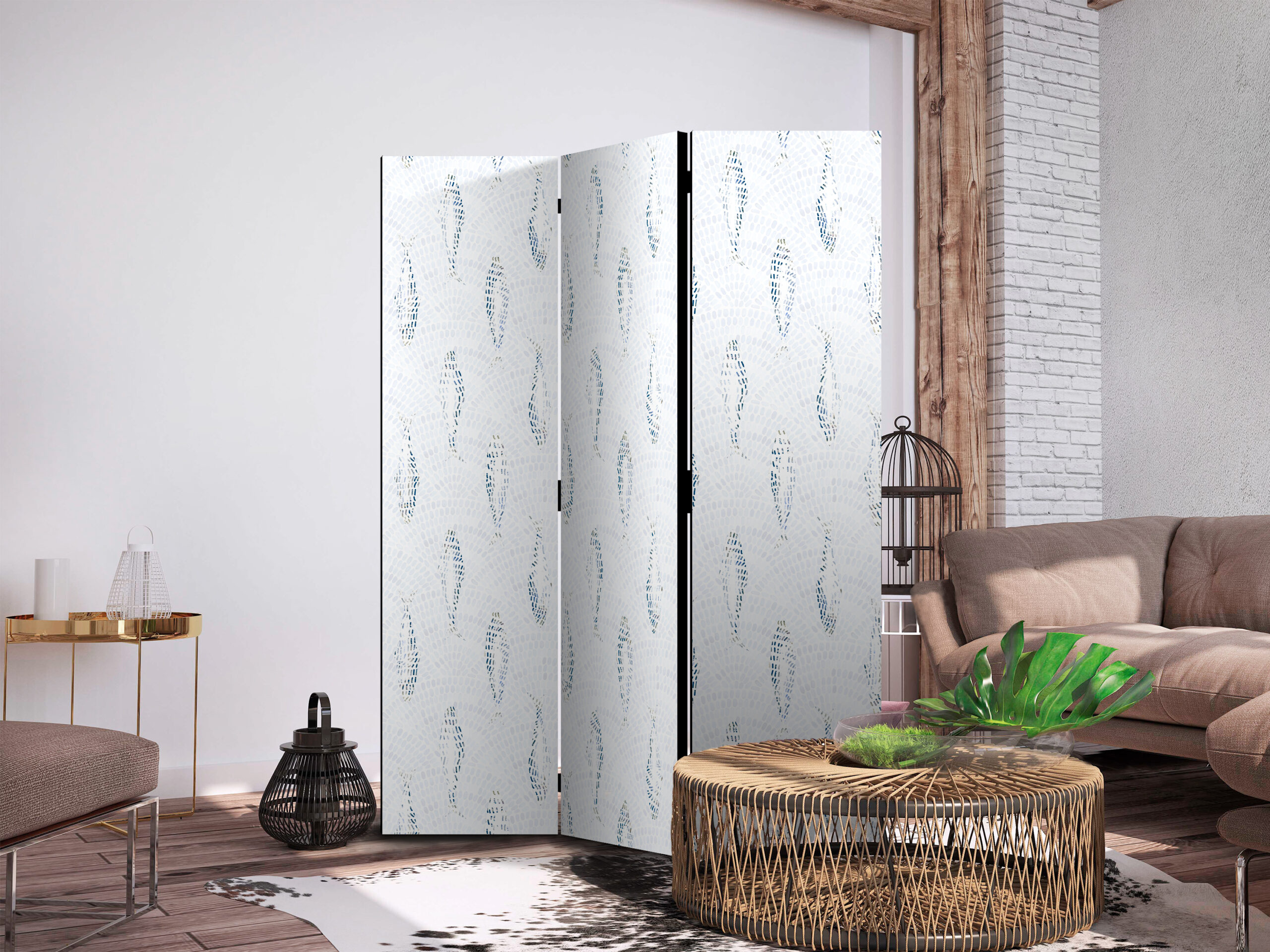 Paraván - Delicate Blue Fish - Mosaic Fish in Subtle Blue Color Shades with an Arched Pattern in the Background - Image 5