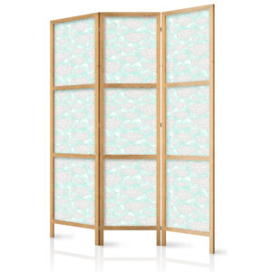 Japán paraván - Minimalist Fish - Fish from Gray Dots on the Crystal Clear Water Surface in Mint Green