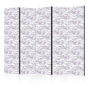 Paraván - Fish in Muted Colors - a School of Small Fishes in Light Purple And Delicate Pink Against Grey Waves