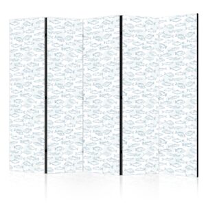 Paraván - Blue Fish - Blue Outlines of Various Fish Species on a White-Blue Background