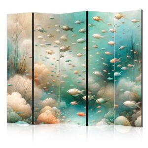 Paraván - Spectacular Underwater Landscape - Fish in an Underwater World in Turquoise Blue Beige and Delicate Orange Colors