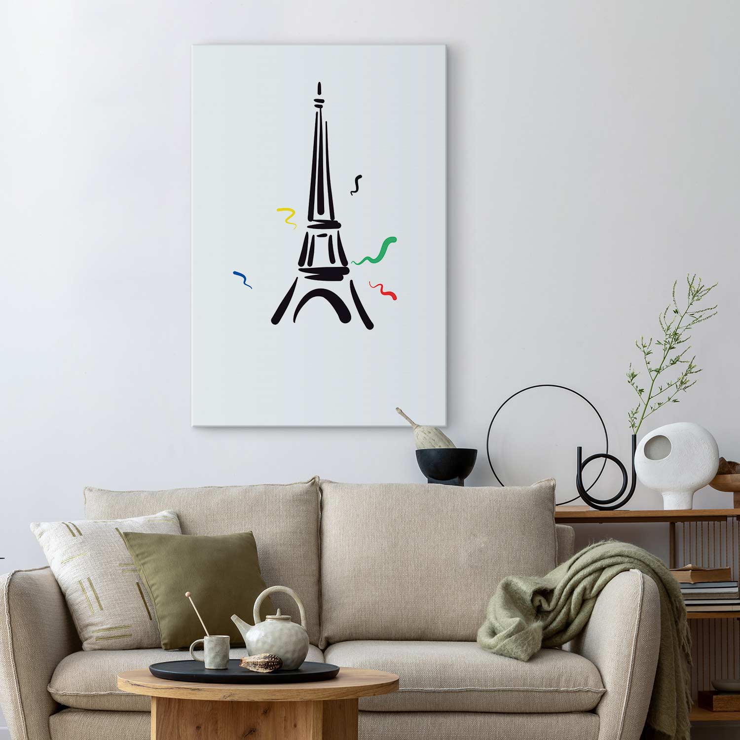 Kép - Black Graphic Drawing of the Eiffel Tower on a Cream Background - Image 2