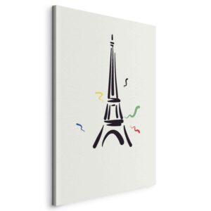 Kép - Black Graphic Drawing of the Eiffel Tower on a Cream Background
