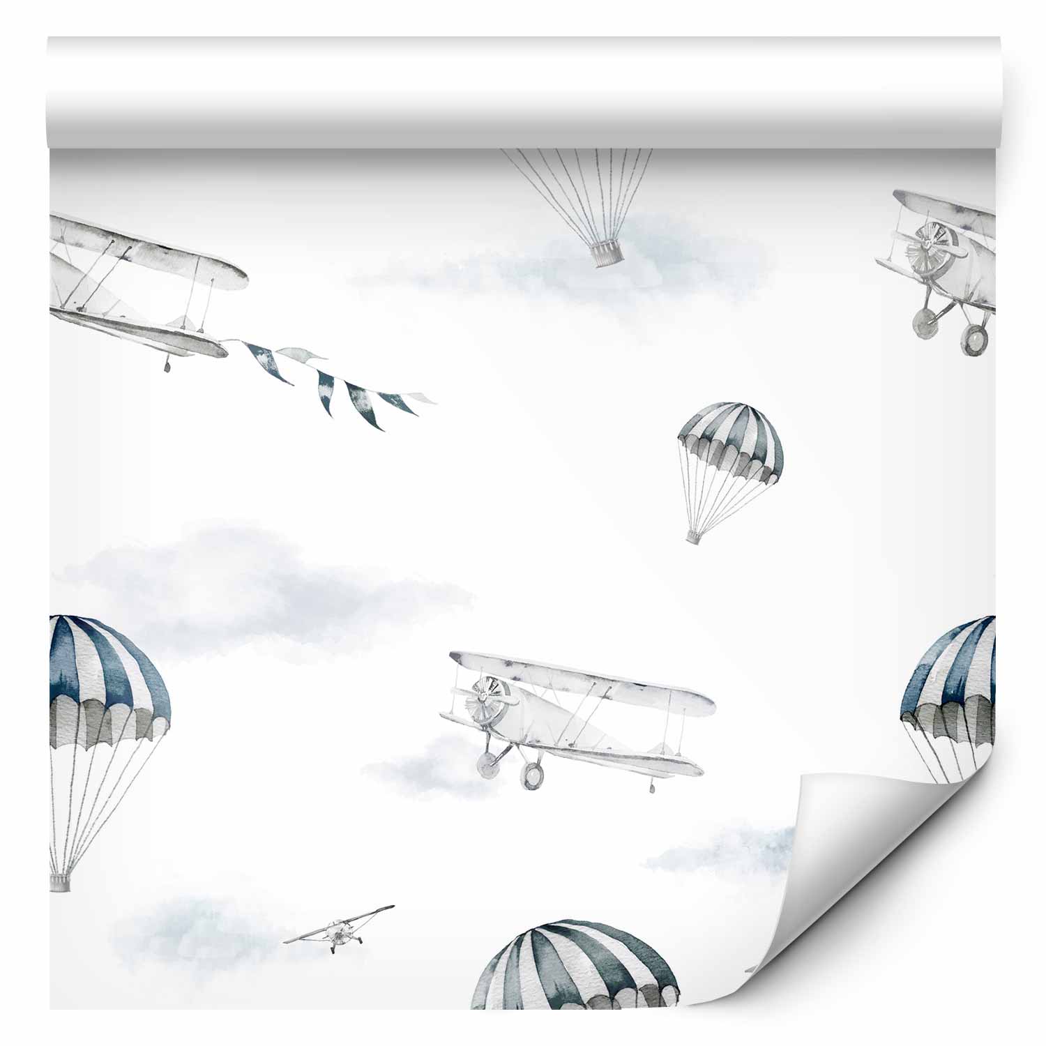 Tapéta - Watercolor - Airplane show on a bright sky with delicate clouds. - Image 2