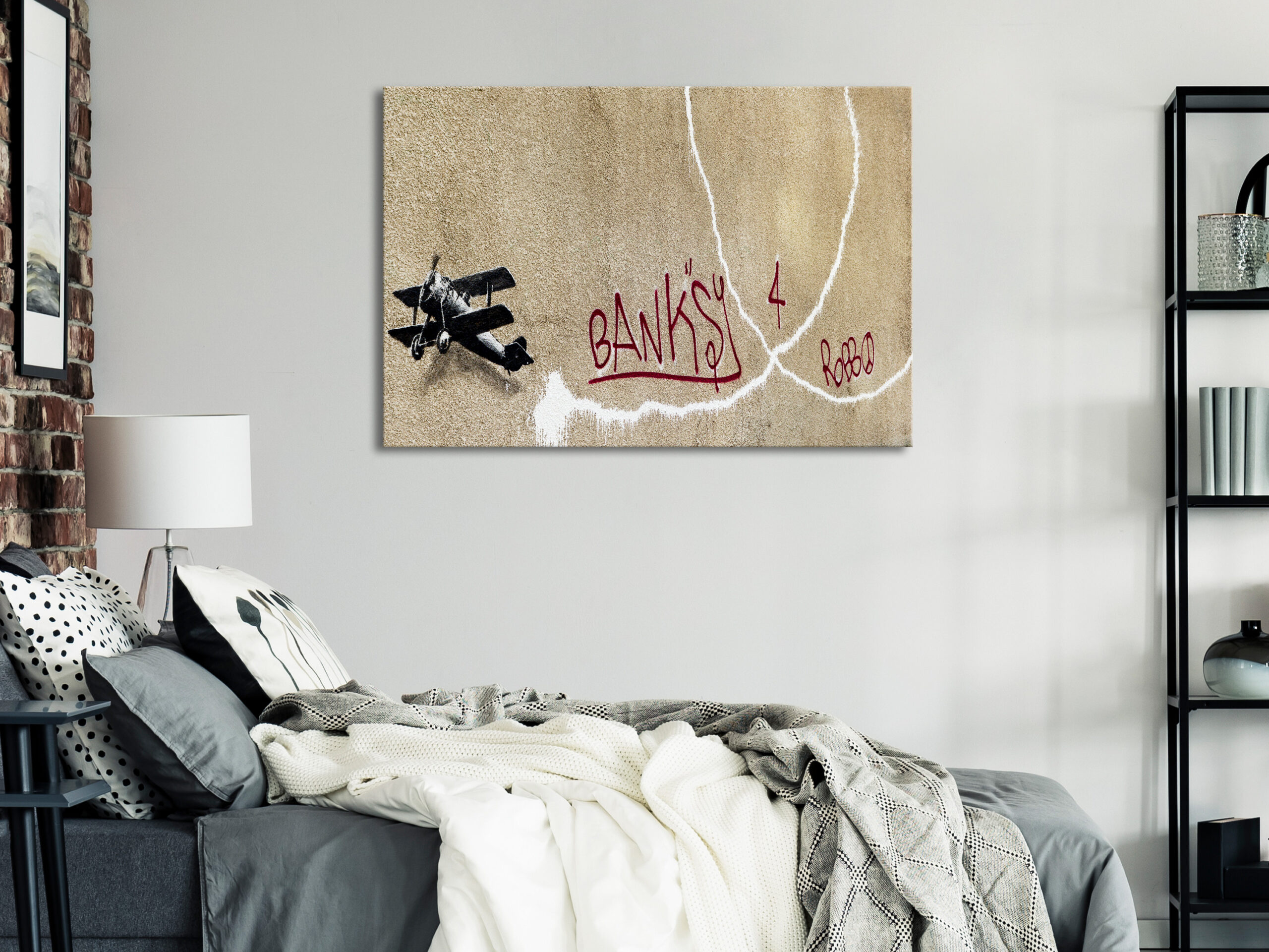 Kép - Banksy's Plane (1-part) - Red Graffiti Text on Mural Background - Image 2