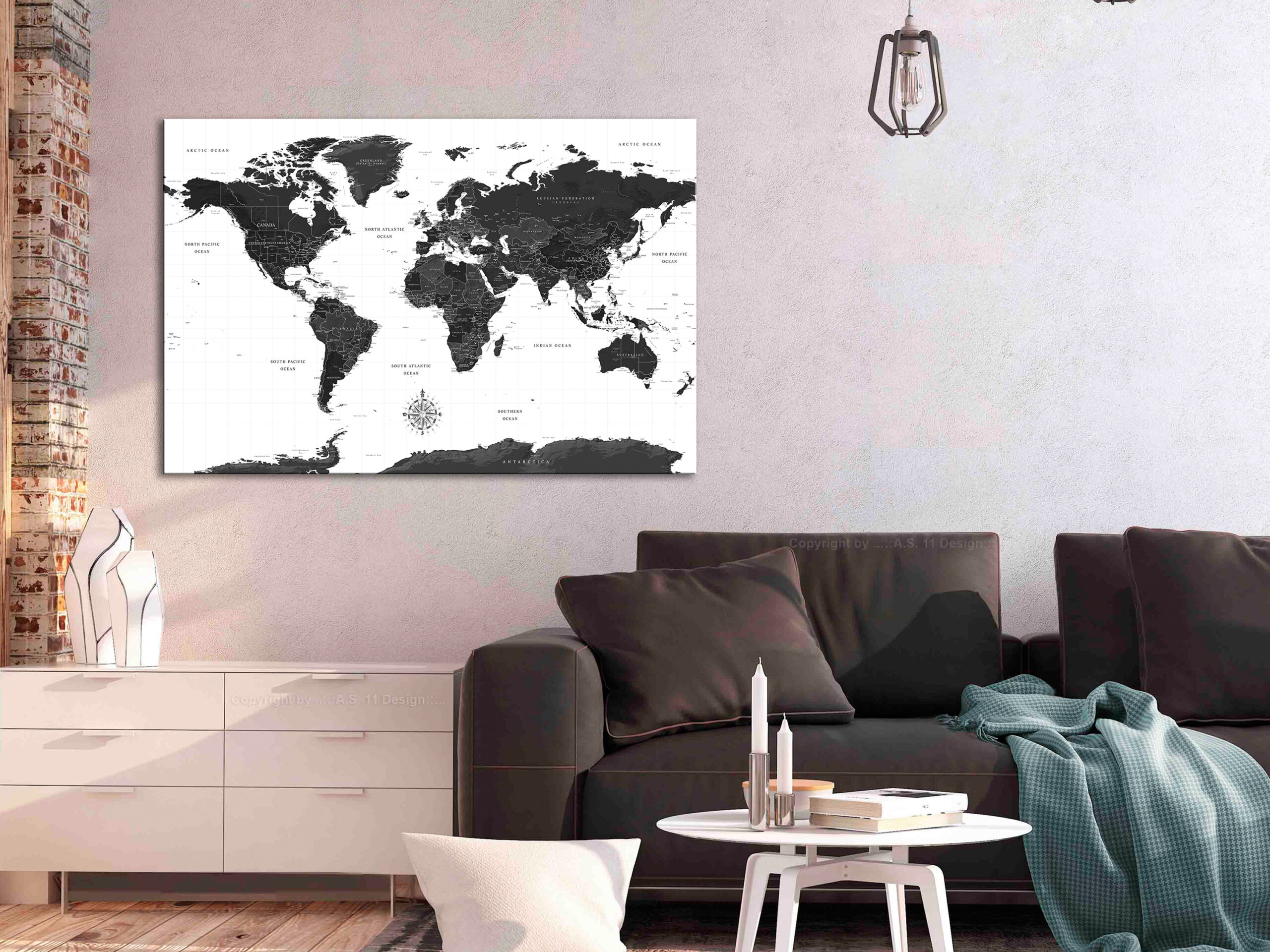 Kép - Black and White Map (1 Part) Wide - Image 6