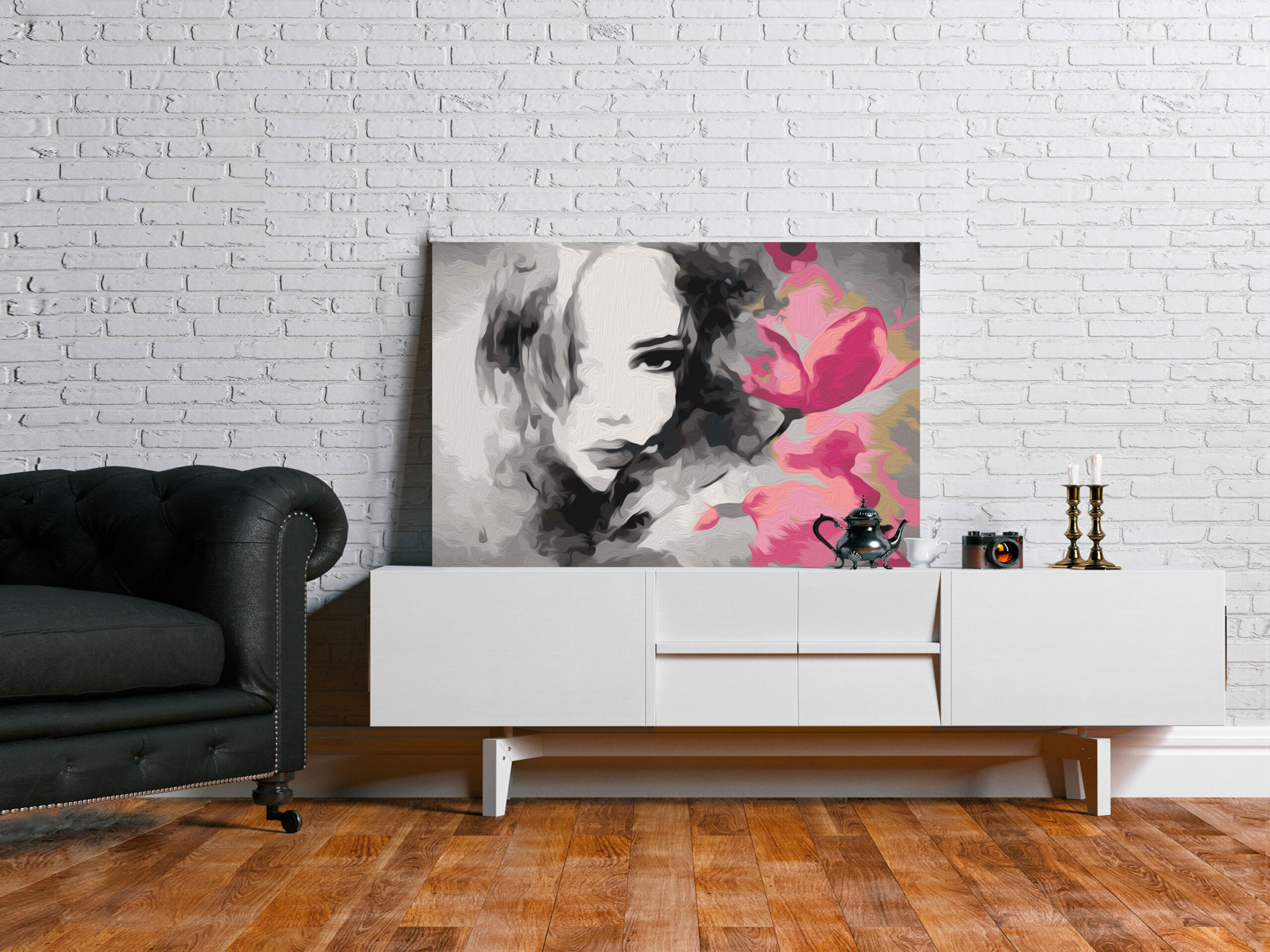 Kifestő - Black & White Portrait With A Pink Flower - Image 2