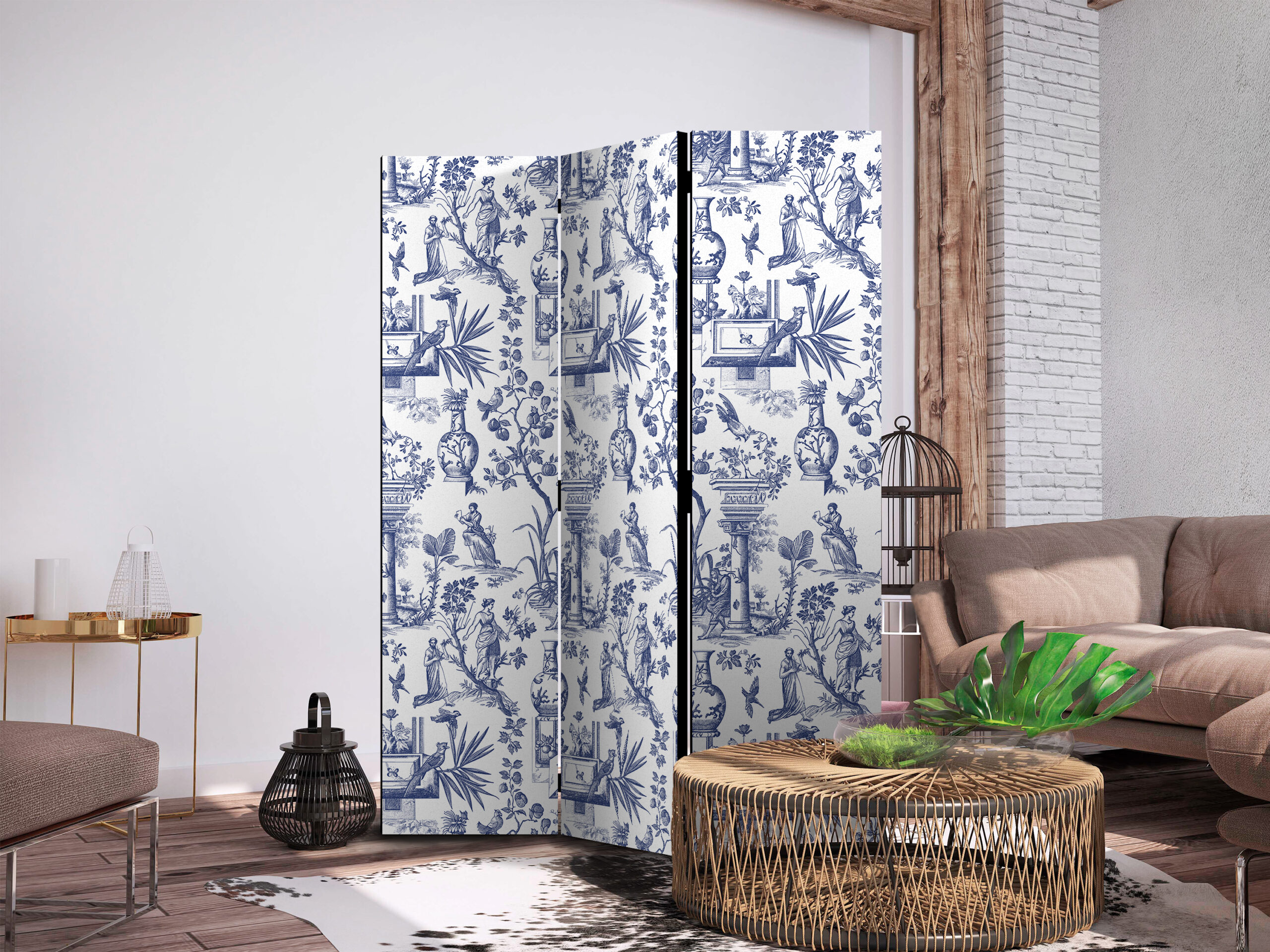 Paraván - Rome and Botany - Blue Pattern with a Greek and Plant Motif - Image 5