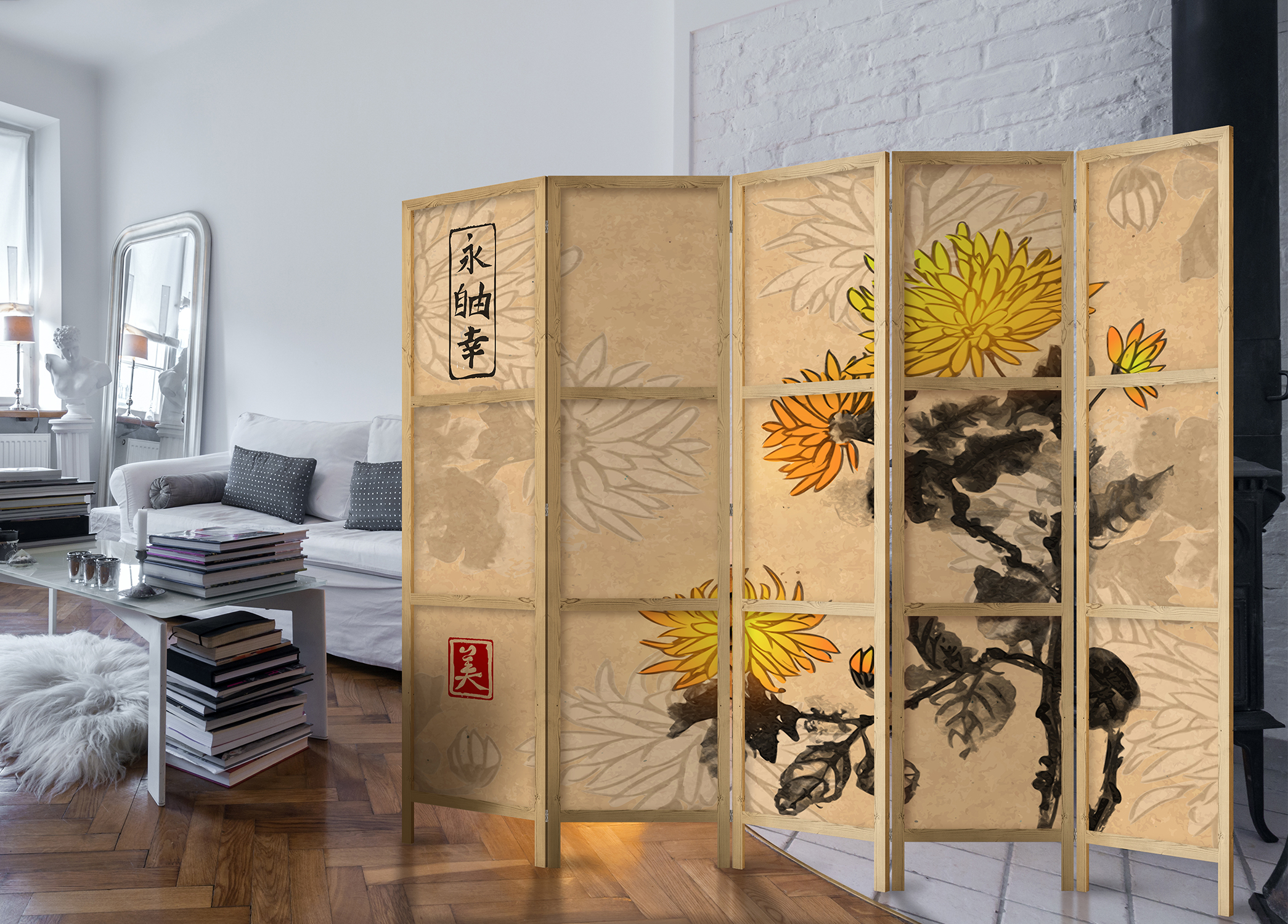 Japán paraván - Style: Chrysanthemums II - Image 5